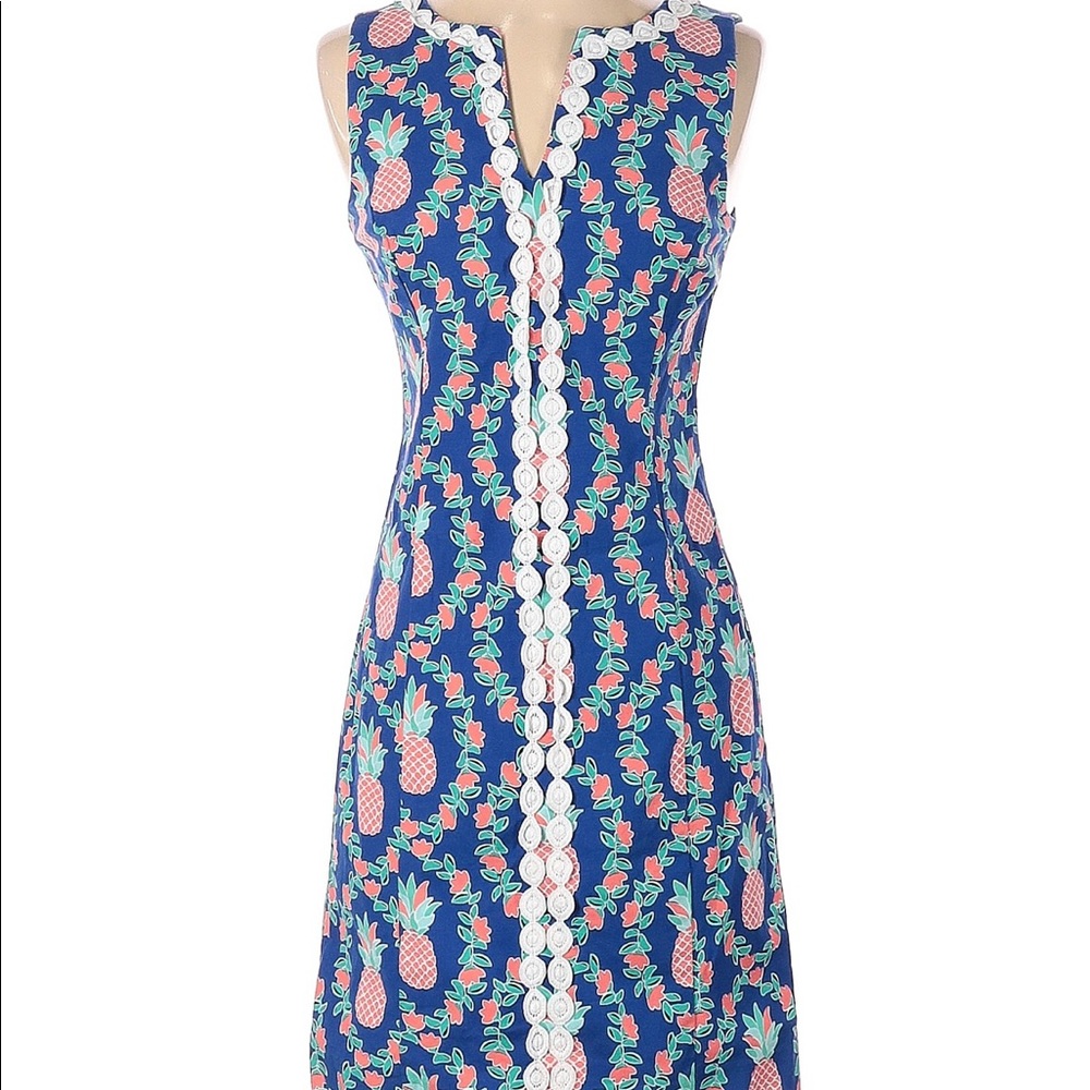 Crown and Ivy Pineapple Blue Sleeveless Beach Cruise Vacation Dress Size 8